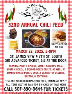 Rolling Prairie Chapter 32nd Annual Chili Feed - March